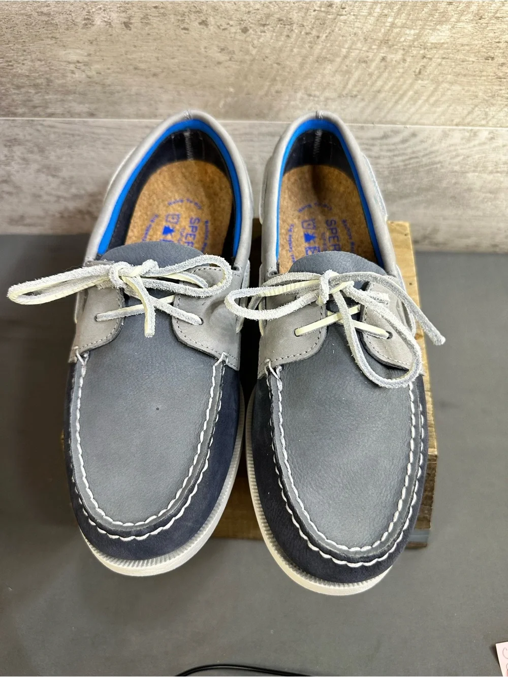 Sperry Authentic Original Plush Washable Boat Shoes Navy Gray Cork Mens Size 9M